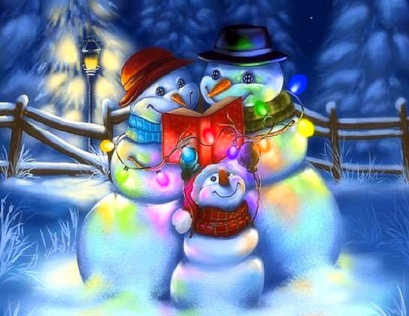 Christmas Stories, Christmas, family, snowmen, holidays, love four seasons, book, attractions in dreams, xmas and new year, winter, paintings, snow, winter holidays, light, HD wallpaper