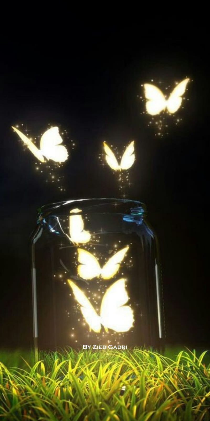 Papillons, butterfly, candle, fantastique, fantasy, jar, jars, mason, neon, romantic, HD phone wallpaper