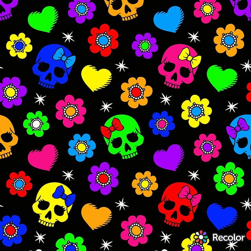 Skulls and flowers, butterflies, butterfly, cute, desenho, designs, flowers, pink, pretty, purple, skulls, HD phone wallpaper