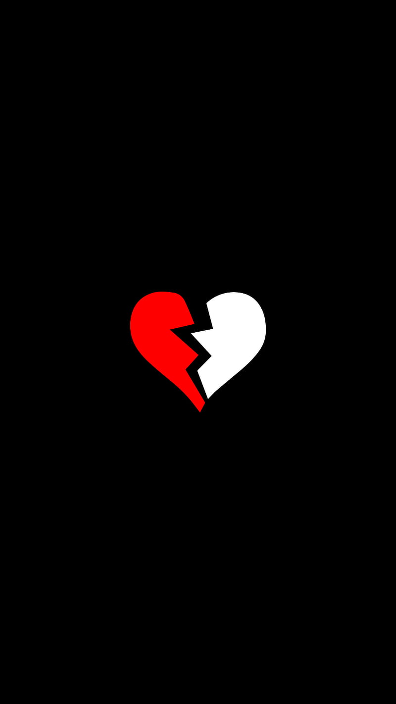 Red and white heart, black, broken, emotional, love, no love, sad, HD phone  wallpaper | Peakpx