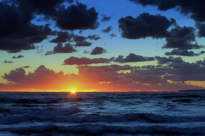 Mallorca Sunset, mallorca, sunset, island, clouds, sky, sea, HD wallpaper
