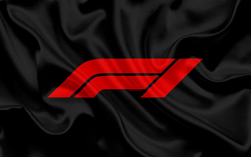 New F1 logo, silk flag, black silk, Formula 1, emblem, new logo, HD wallpaper