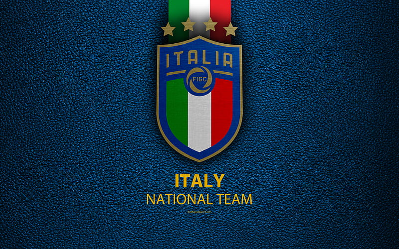 Italy national football team blue leather texture, new logo, UEFA, Europe, emblem, Italy, new emblem, football, creative art, flag of Italy, HD wallpaper