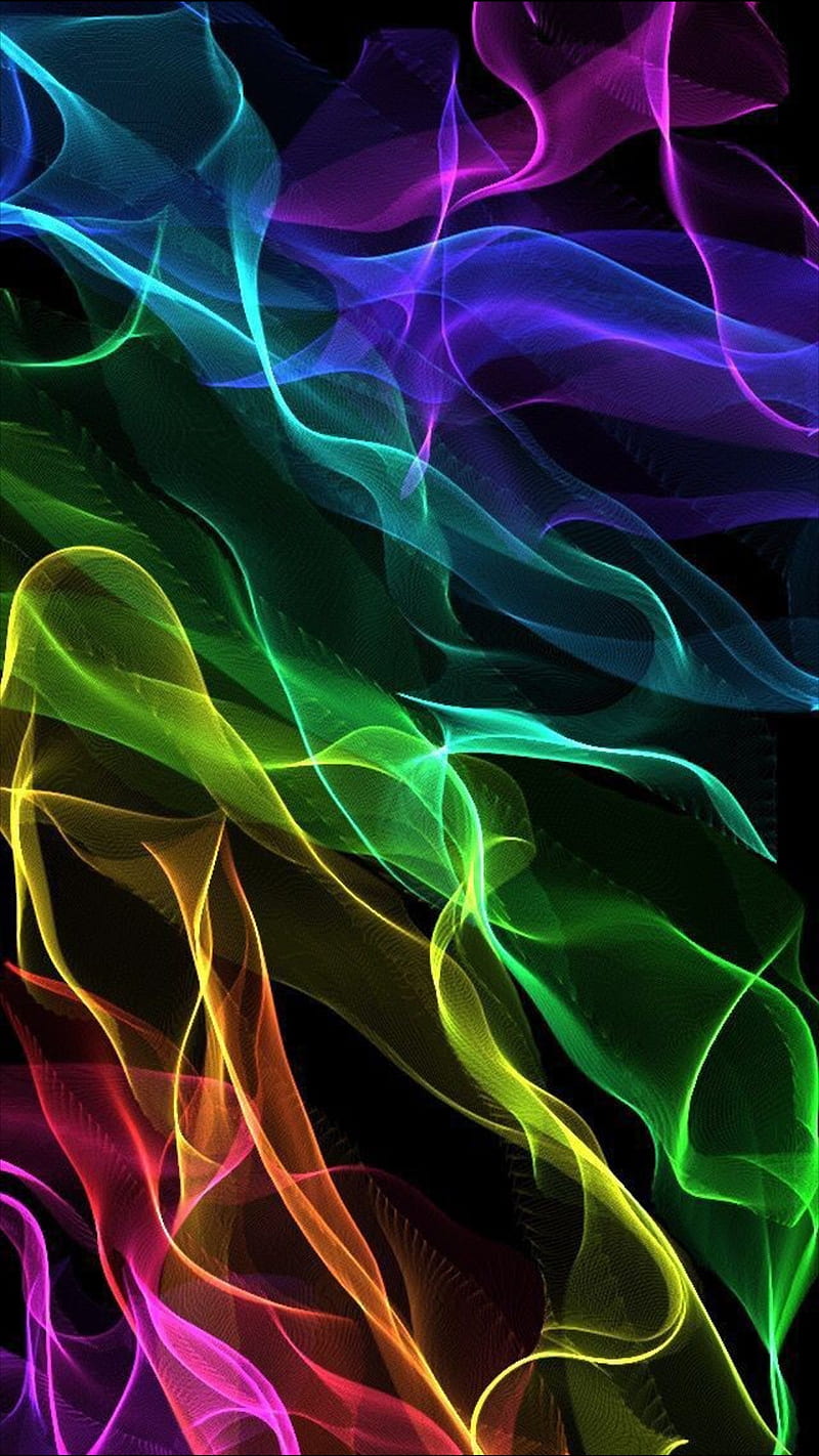 Colorful waves, abstract, blue, green, neon, orange, pink, purple, yellow, HD phone wallpaper
