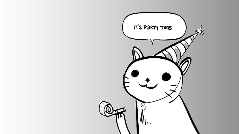 Paty Time cat, cute, crazy, time, party, funny, white, cat, HD wallpaper