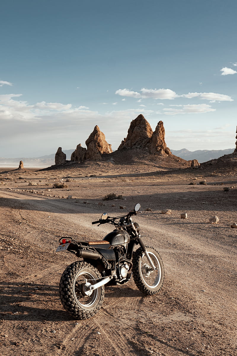 motorcycle, motorcycling, desert, rocks, HD phone wallpaper