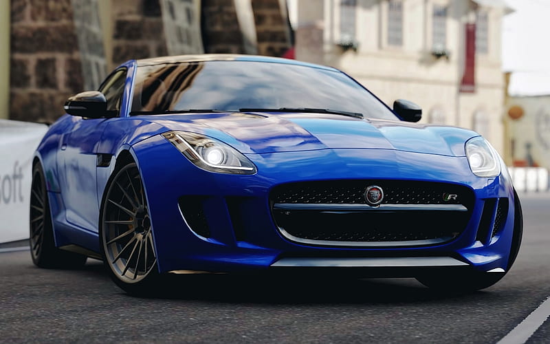 Jaguar F-TYPE R, street, 2018 cars, supercars, blue F-TYPE, Jaguar, HD wallpaper