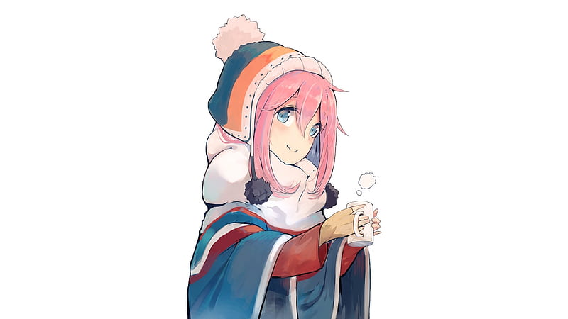 Kagamihara nadeshiko, yuru camp, winter, clothes, pink hair, scarf, Anime,  HD wallpaper | Peakpx