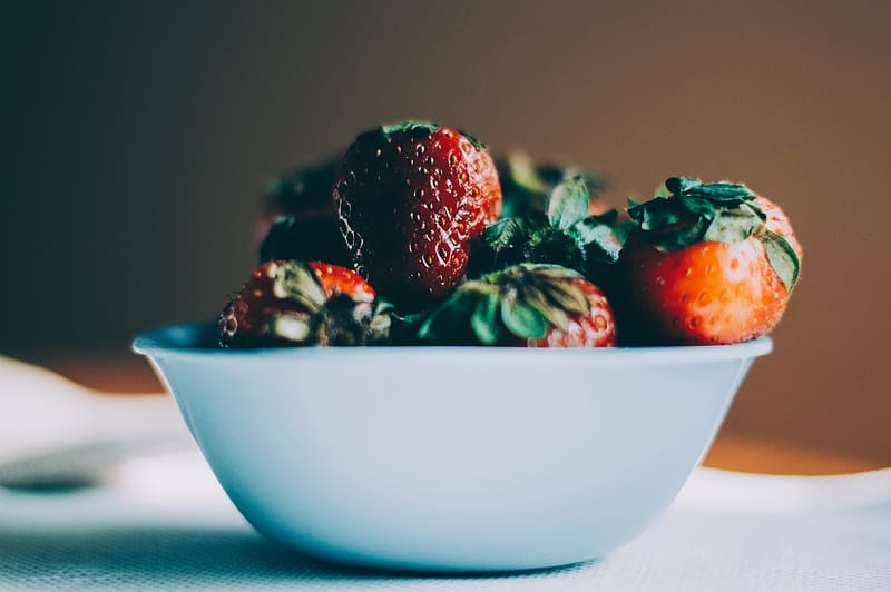 strawberries, berries, macro, bowl, HD wallpaper