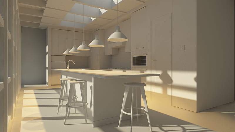Kitchen, architecture, 3d, vray, lighting, HD wallpaper