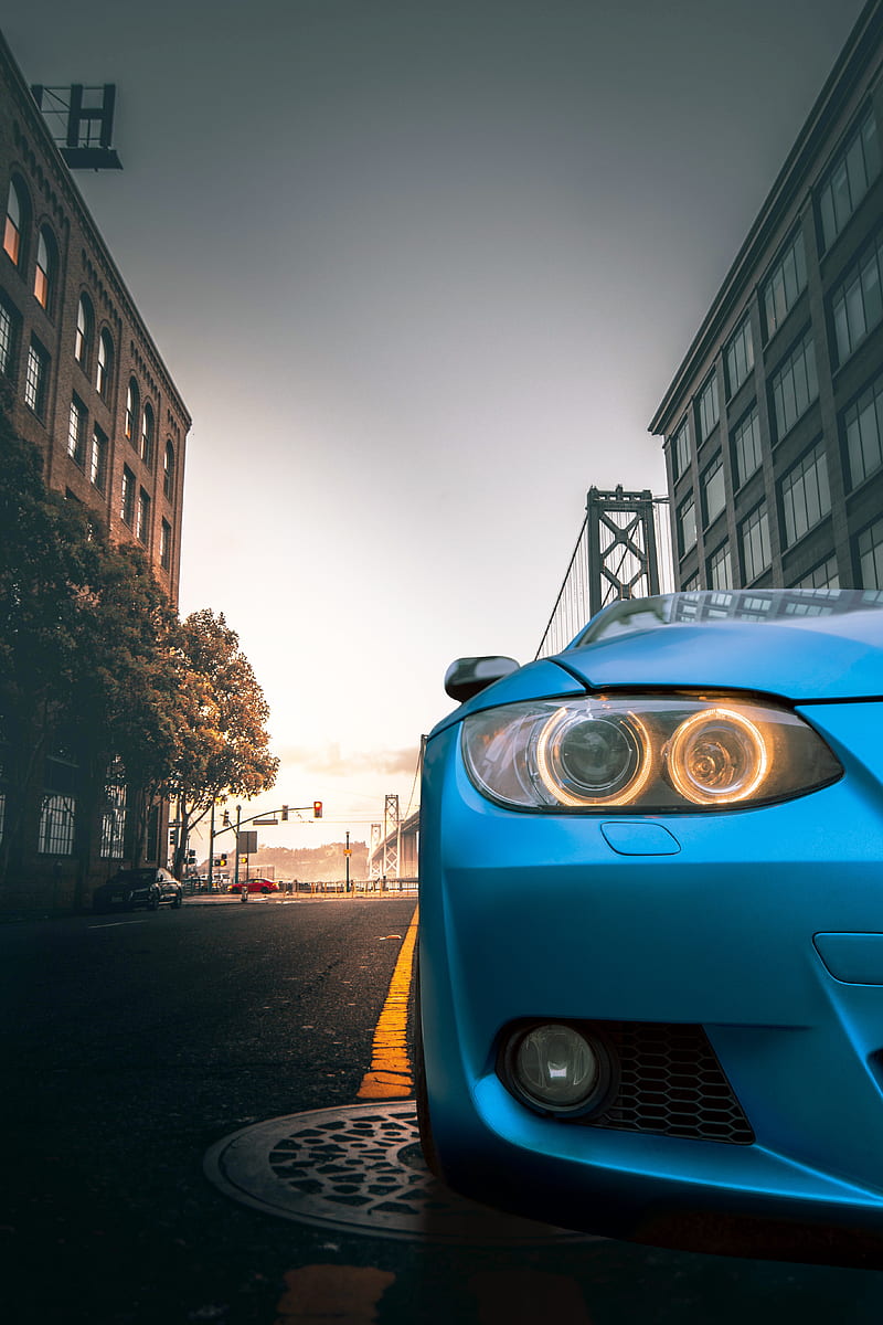 car, blue, headlight, road, HD phone wallpaper