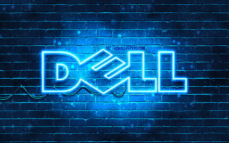 Dell blue logo blue brickwall, Dell logo, brands, Dell neon logo, Dell, HD wallpaper