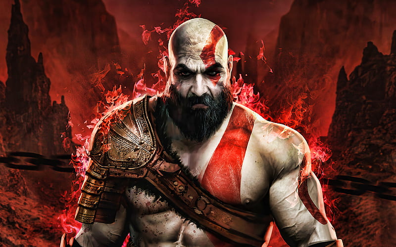 Kratos fire flames, God of War, action-adventure, Hack and slash, Kratos, HD wallpaper