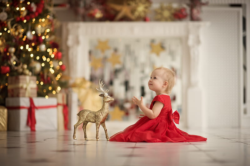 Little Girl, Holiday, Joy, Child, Gifts, HD wallpaper