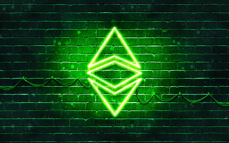 Ethereum green logo green brickwall, Ethereum logo, cryptocurrency, Ethereum neon logo, cryptocurrency signs, Ethereum, HD wallpaper