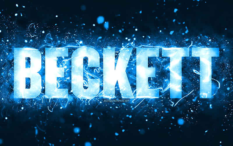 Happy Birtay Beckett, blue neon lights, Beckett name, creative, Beckett Happy Birtay, Beckett Birtay, popular american male names, with Beckett name, Beckett, HD wallpaper