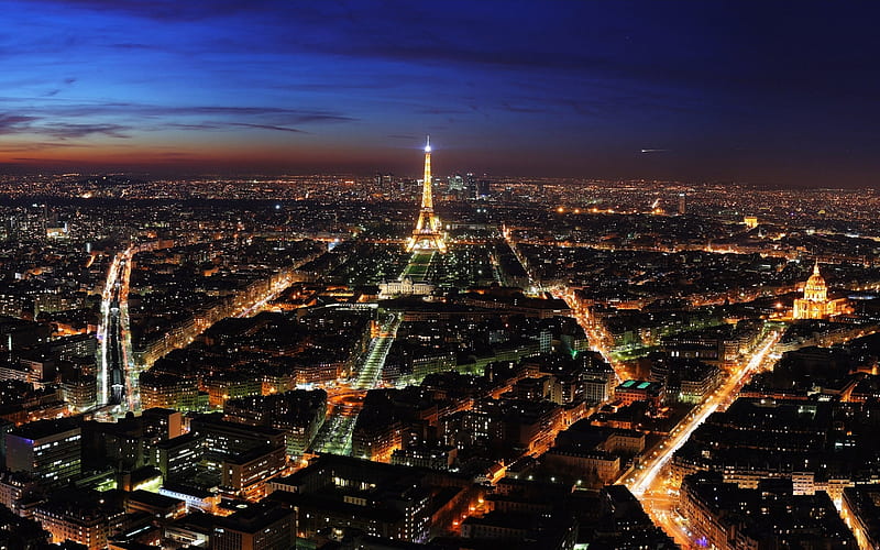 paris view, splendid, view, paris, sky, eifel tower, lights, roads, city, gorgeaous, great, night, HD wallpaper
