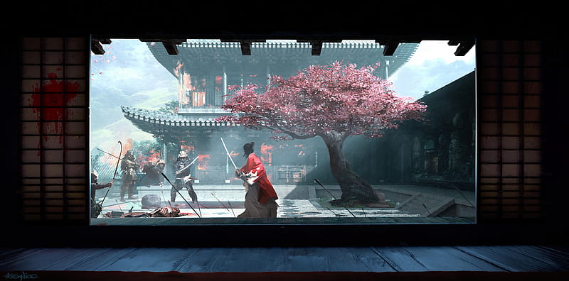 Fantasy Samurai, Samurai Cherry Blossom, HD wallpaper