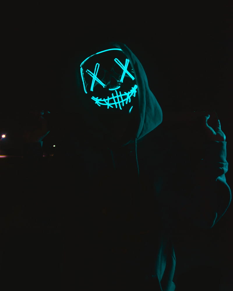 anonymous, mask, hood, neon, dark, HD phone wallpaper