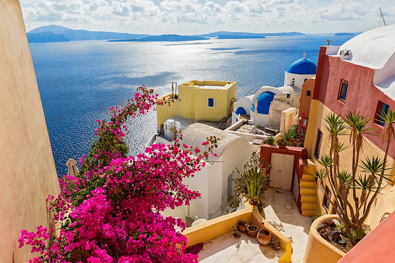 Santorini, Greece, exotic, Greece, view, Santorini, town, summer, bonito, sea, HD wallpaper
