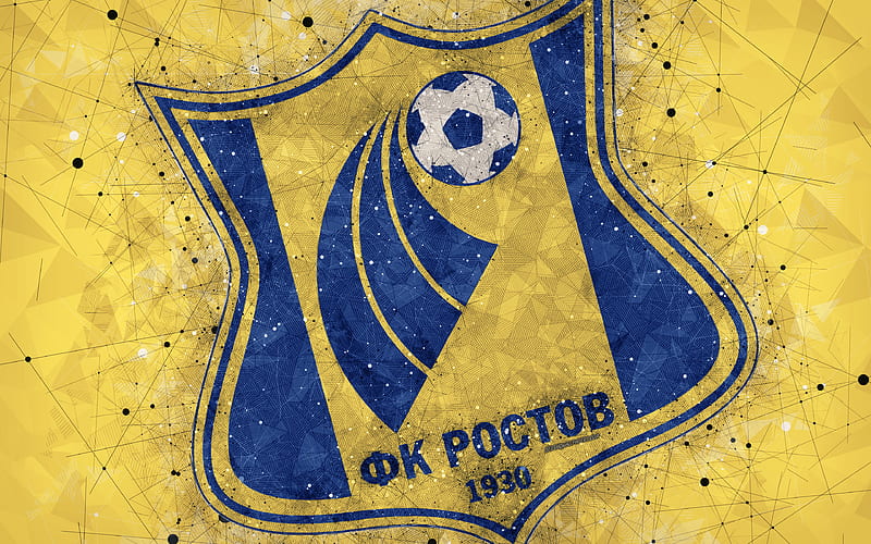 Rostov FC Russian Premier League, creative logo, geometric art, emblem, Russia, football, Rostov, yellow abstract background, FC Rostov, HD wallpaper