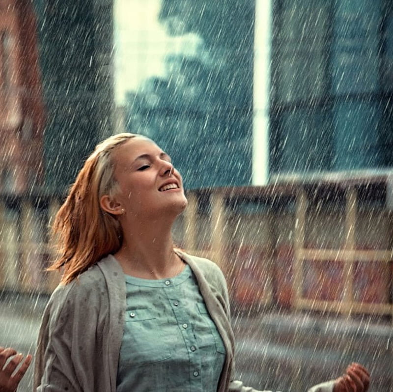 Happy rainy day, pretty, water, rain, girl, HD wallpaper | Peakpx