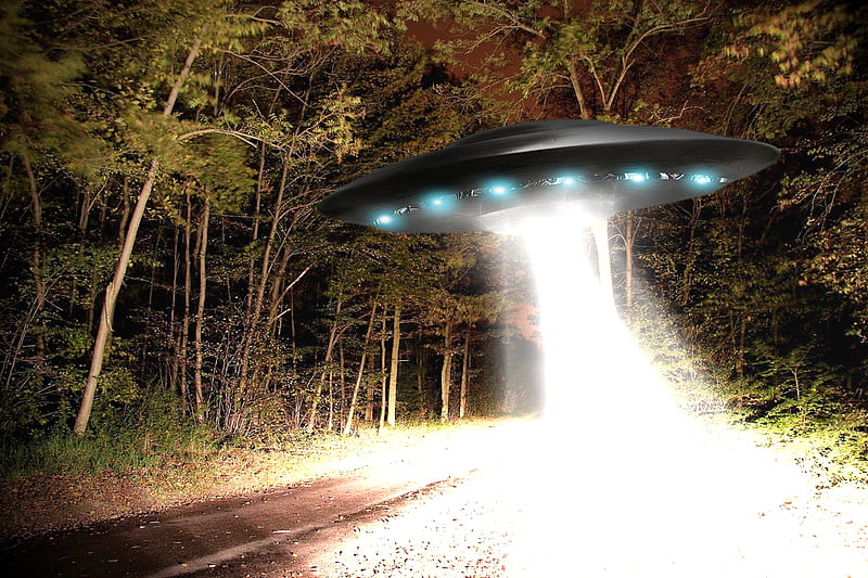 UFO light explosion, speedpaint, forest, space, woods, technology, sci-fi, concept, ship, craft, asgard, ufo, alien, light, HD wallpaper
