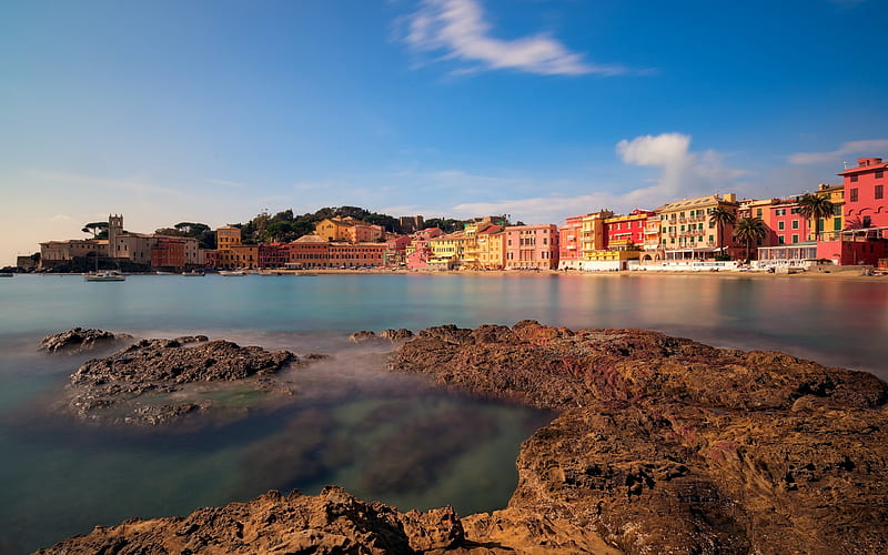 Sestri Levante, Harbor, morning, sunrise, sea, Genoa, Italy, Ligurian Sea, Liguria, HD wallpaper