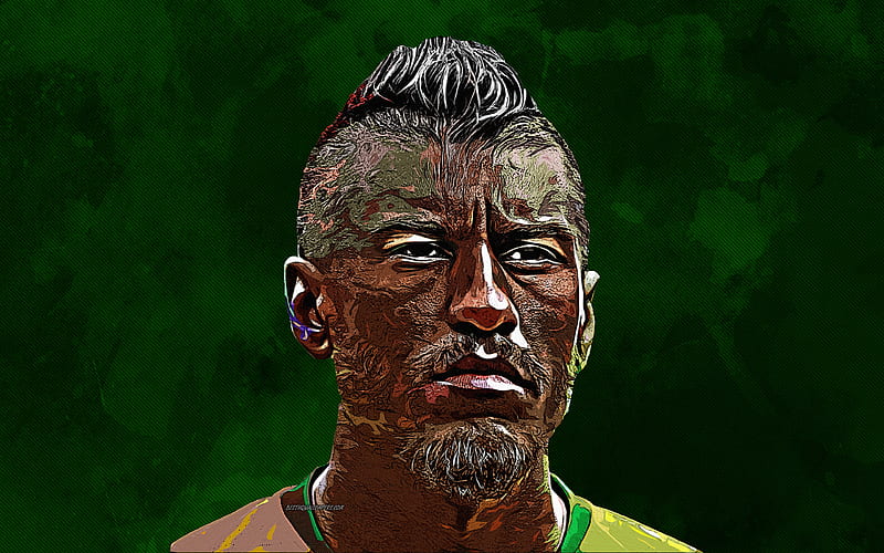 Paulinho art, Brazilian football player, grunge art, abstraction, Brazil national football team, green grunge background, Jose Paulo Bezerra Maciel Junior, HD wallpaper