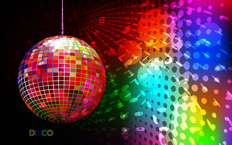 Rainbow Disco, rainbows, colours, disco balls, fractal, HD wallpaper