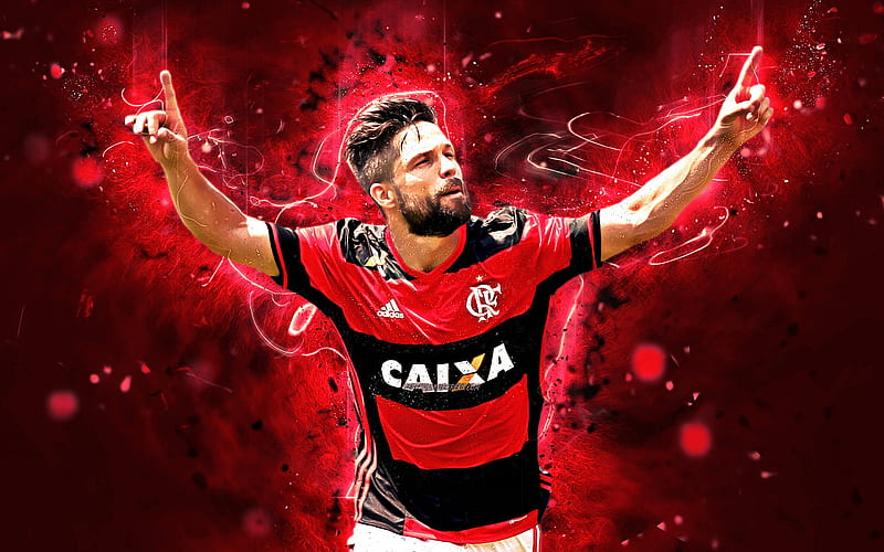 Diego Ribas, joy, brazilian footballers, striker, Flamengo FC, goal, soccer, Diego, Brazilian Serie A, abstract art, neon lights, Brazil, HD wallpaper