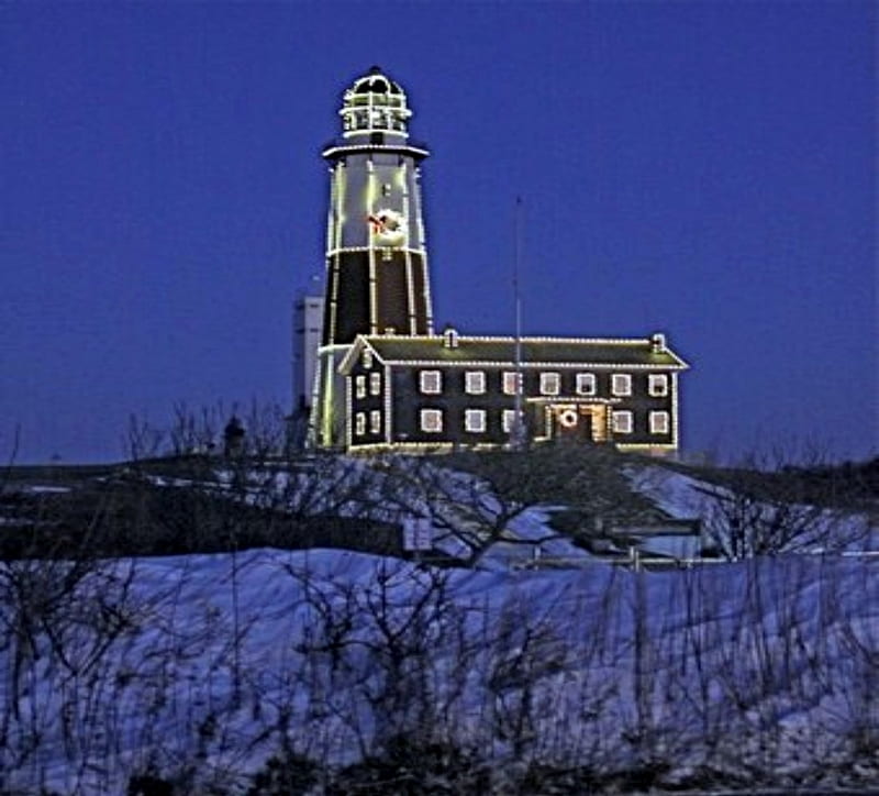 1920x1080px, 1080P free download Holiday Lights Montauk Lighthouse