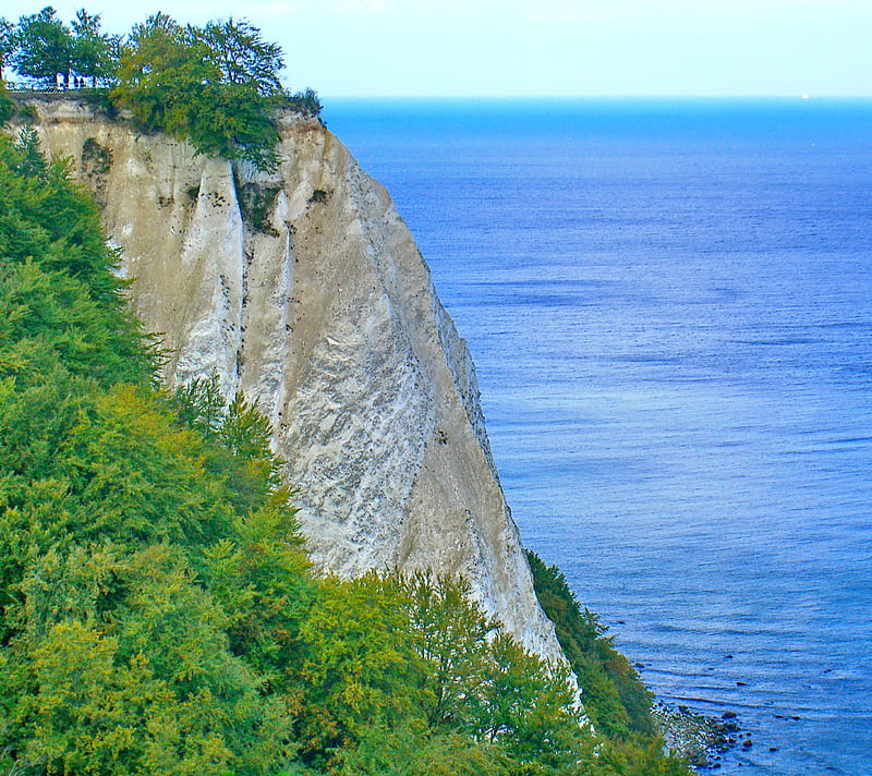 Ruegen Kaiserstuhl, cliff, forrest, kreidefelsen, meer, rock, sea, trees, water, HD wallpaper