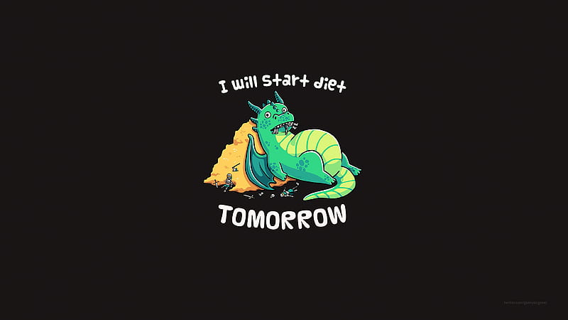 I Will Start Diet Tomorrow Funny Dragon , dragon, artist, artwork, digital-art, minimalist, minimalism, HD wallpaper