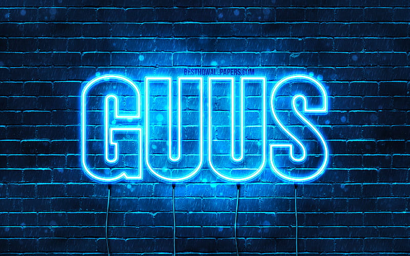 Guus with names, Guus name, blue neon lights, Happy Birtay Guus, popular dutch male names, with Guus name, HD wallpaper