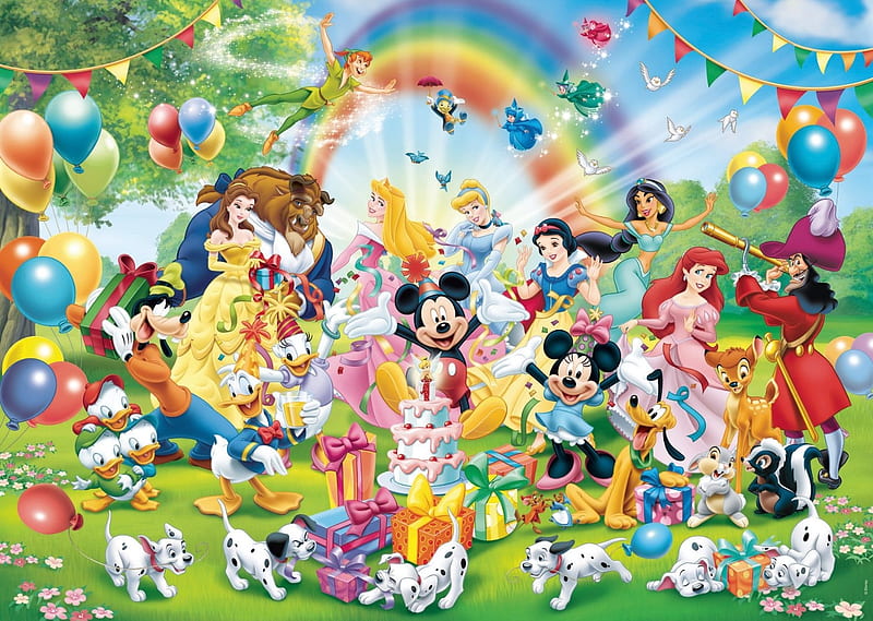 Happy Birtay, Mickey!, all, characters, party, fun, mickey mouse, birtay, disney, HD wallpaper