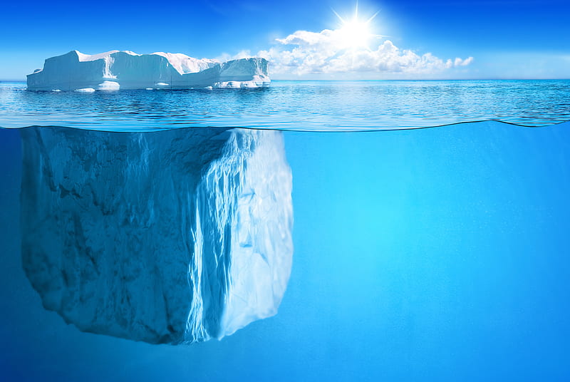 iceberg, horizon, under water, sun, rays, HD wallpaper