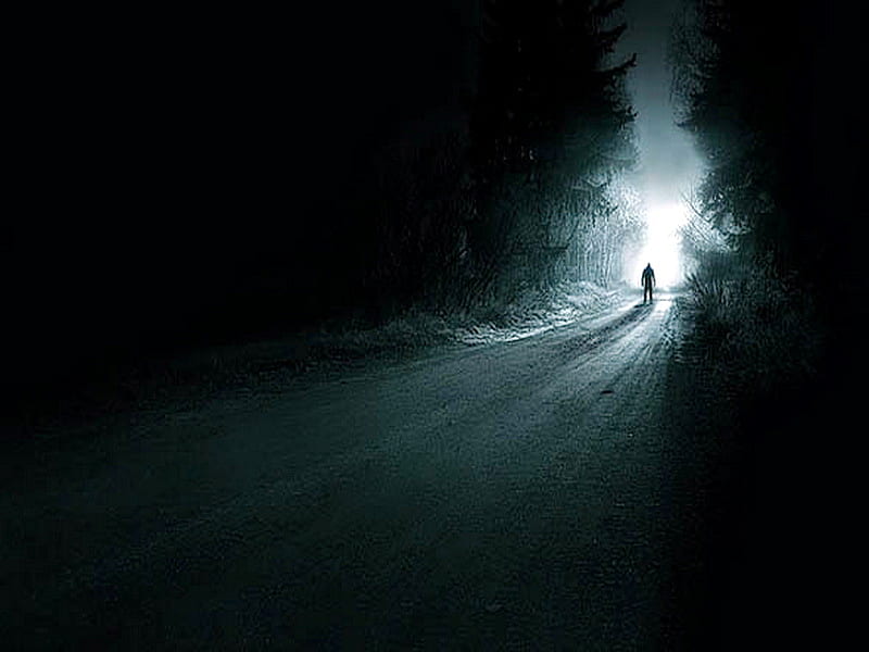 The lonely road, dark, man, lonely, road, light, HD wallpaper | Peakpx