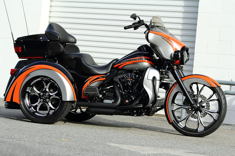 Custom Harley Tri-Glide, Silver, Black, Orange, HD wallpaper