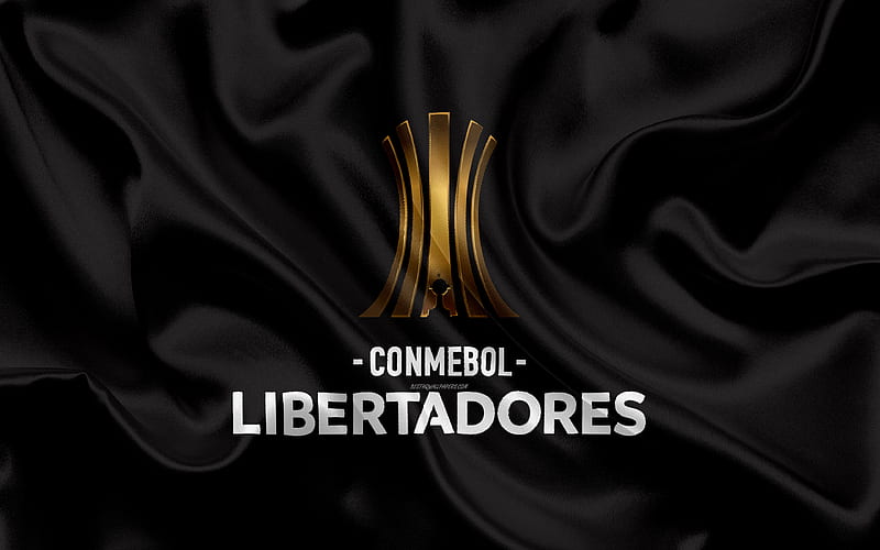 Copa Libertadores logo, emblem, football tournament, black silk flag, silk texture, The CONMEBOL Libertadores, South America, HD wallpaper