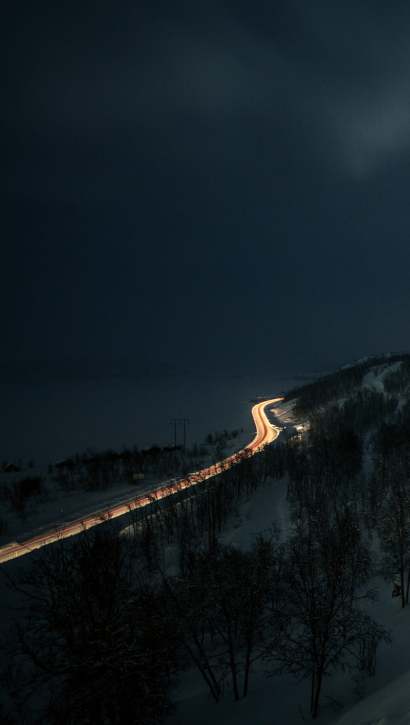 Trail, car, dark, light, night, sweden, winter, HD phone wallpaper