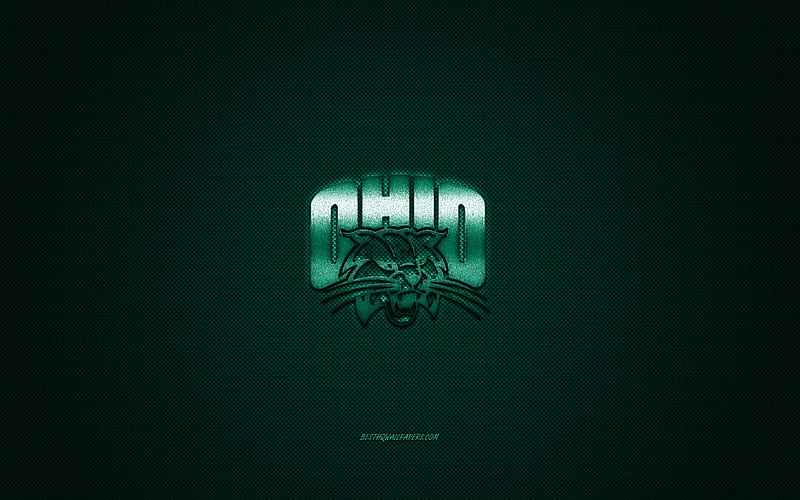 Ohio Bobcats logo, American football club, NCAA, green logo, green carbon fiber background, American football, Athens, Ohio, USA, Ohio Bobcats, HD wallpaper