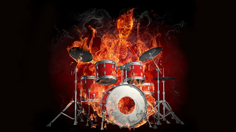 Flaming Skeletal Drummer, music, entertainment, people, HD wallpaper