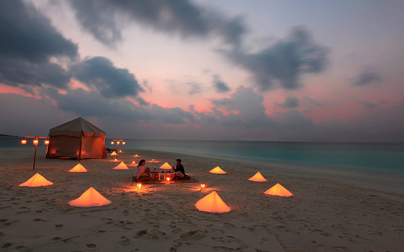 Romantic Weekend, Weekend, Water, Tent, Light, beach, Romantic, HD wallpaper