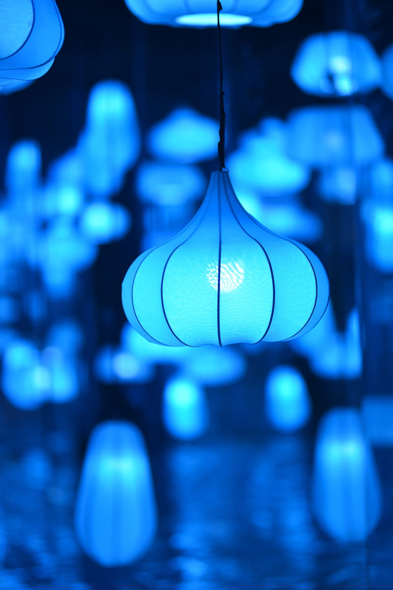 lamp, lampshade, lighting, blue, HD phone wallpaper