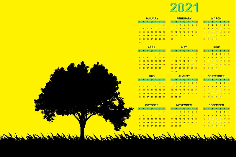 2021 Calendar, 2021, calendar, tree, abstract, HD wallpaper