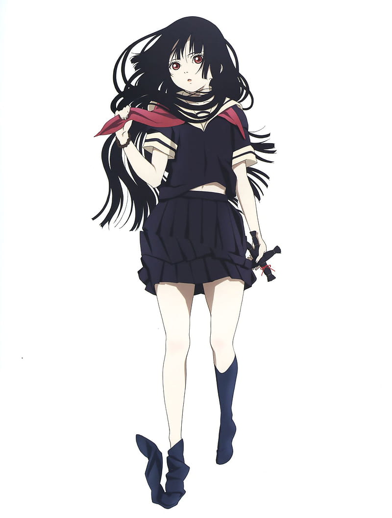 Jigoku Shoujo, Enma Ai, anime girls, anime, dark hair, white background, simple background, HD phone wallpaper