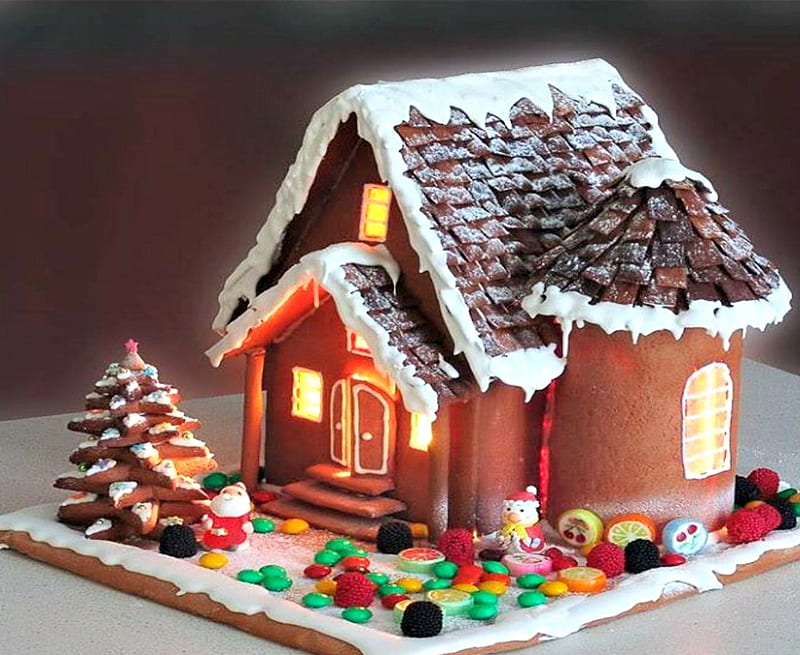 Gingerbread House, Brown, Candy, graphy, Gingerbread, House, Sweet, HD wallpaper
