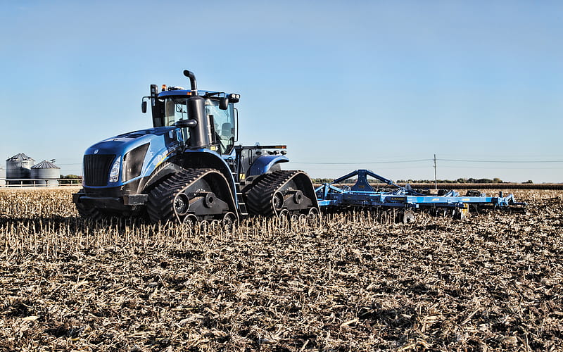 New Holland T9 700 plowing field, 2019 tractors, agricultural machinery, crawler, R, blue tractor, agriculture, harvest, New Holland Agriculture, HD wallpaper