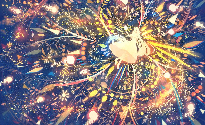 Fireflies, forest, bou nin, girl, anime, manga, bounin, lights, blue,  firefly, HD wallpaper